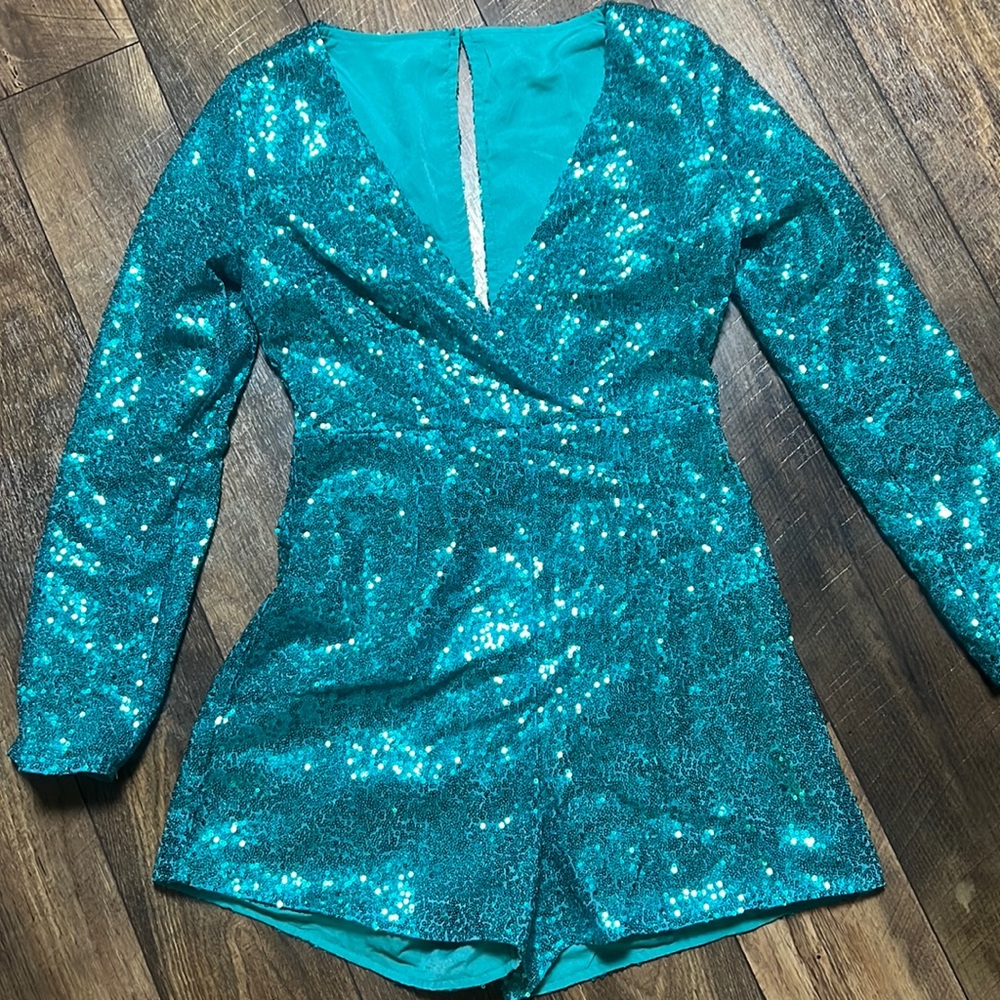 Green sparkly sequin romper